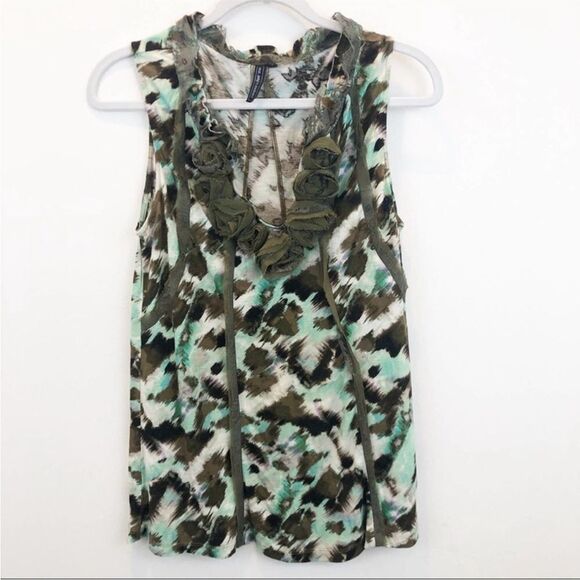 Anthropologie One September Olive Rosette Tank Top Small - Picture 1 of 6